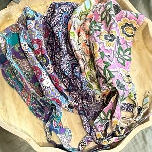 5 Patterned scrub caps with side buttons for mask.